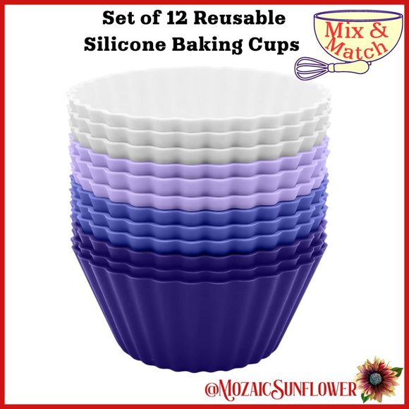 12 Pack Reusable Food Safe Silicone Muffin Baking Cups New - Picture 1 of 7